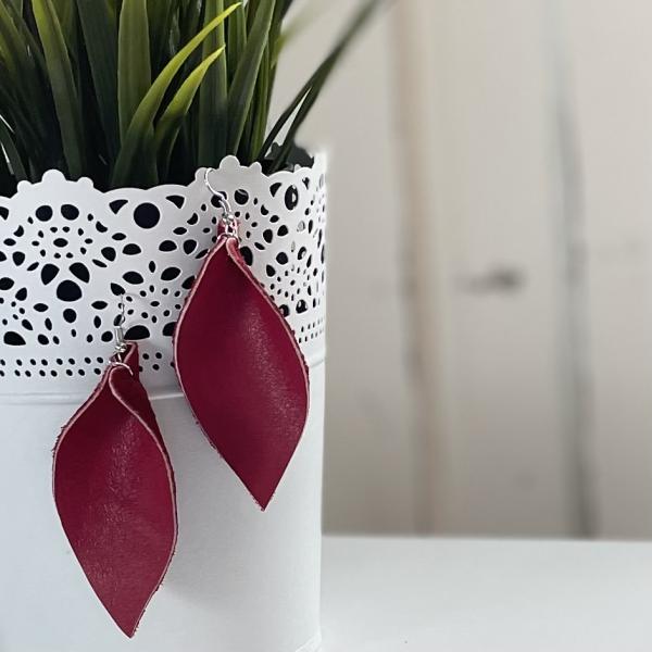 Red leather petal earrings