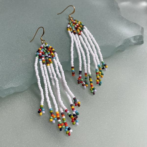 Rainbow brick stitch beaded earrings 