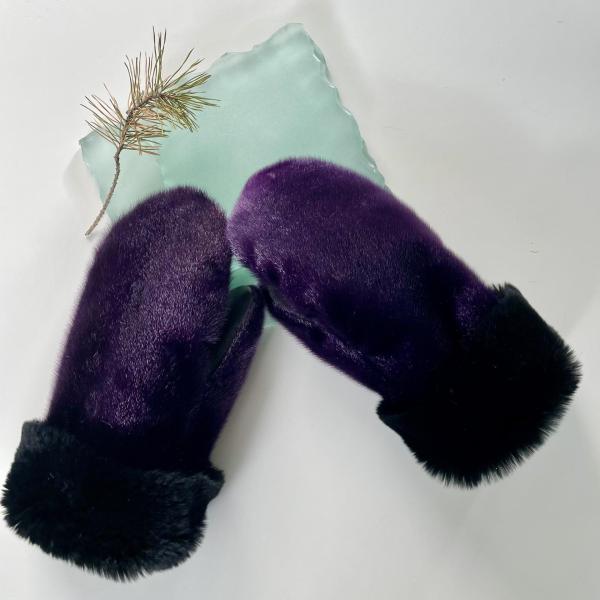 Size large - purple seal skin and rabbit trimmed mitts