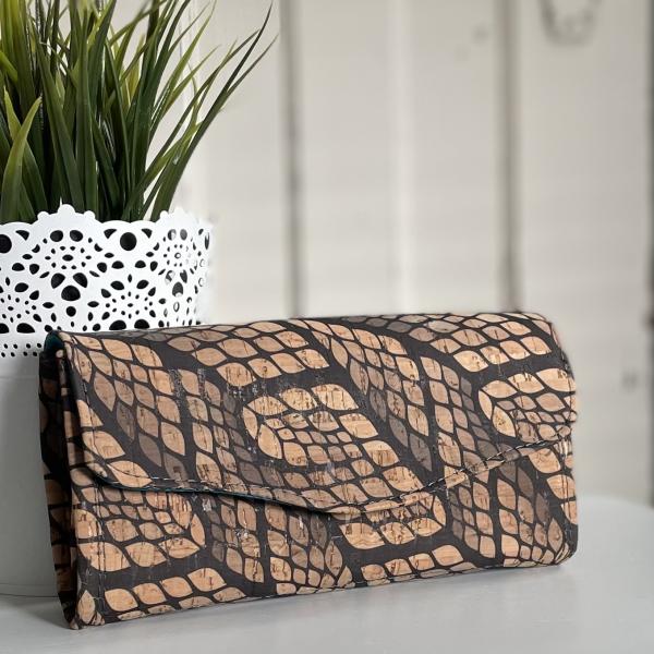 Black Print Cork Leather Accordion Style Wallet
