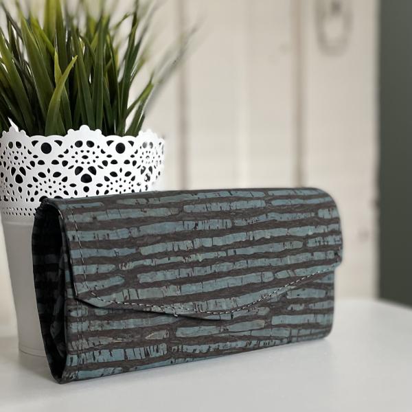Teal & Black Cork Leather Accordion Style Wallet - Ready to ship