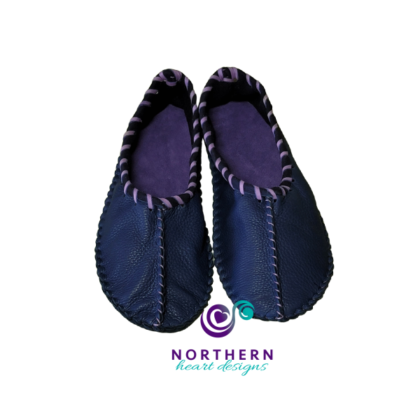 Navy Blue and Light Purple Deerskin Ballet-Style Flats, Ladies size 7.5