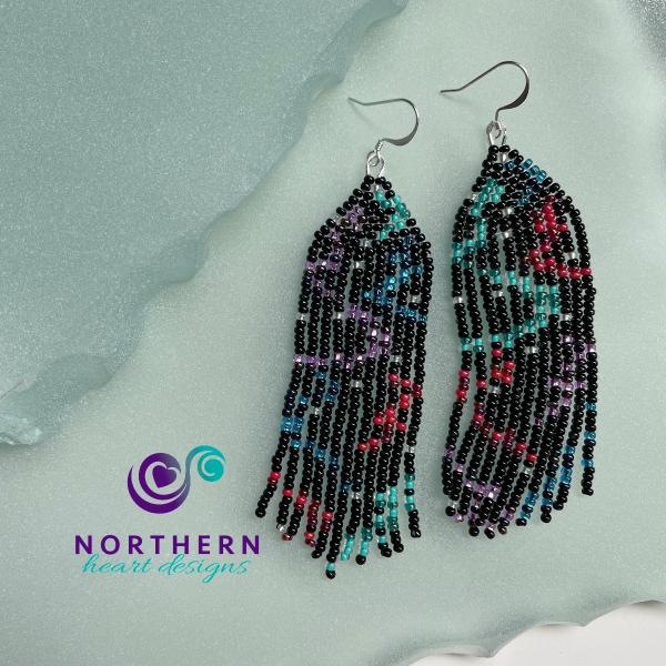 Signature Northern Lights design beaded fringe earrings - custom made