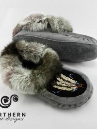moccasins, slippers, beading, suede, leather, fur