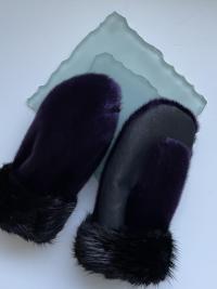 Royal Purple Seal Skin and Black Beaver Fur trimmed mitts - Size Medium