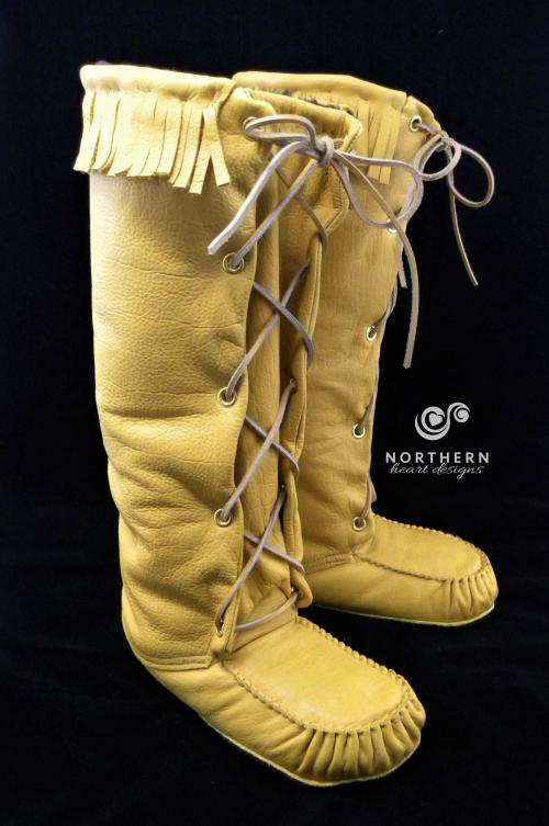 leather mukluks, laced mukluks, trapper mukluks