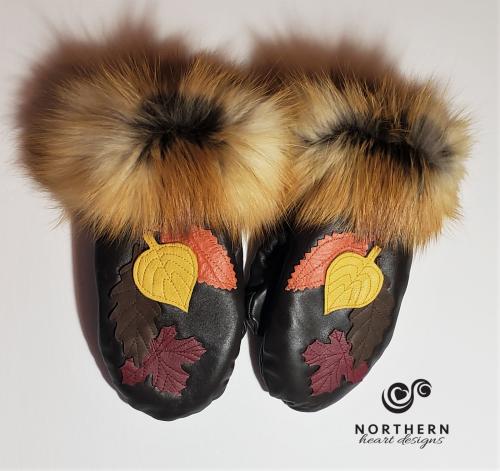 Mitts with Leather Appliqué, Weave or Embroidery 